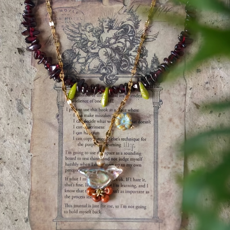 Women's Stackable Garnet Bead Necklace, Retro Natural Style